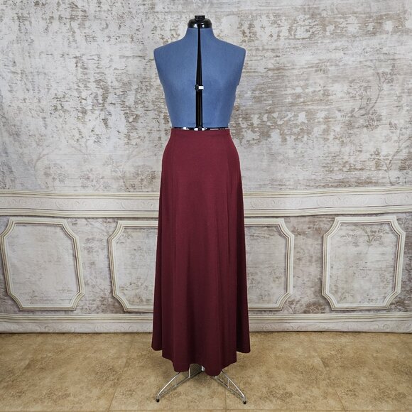 vintage Dresses & Skirts - Vintage 1970s Burgundy Maxi Skirt Long Flowy Whimsigoth Medium Maroon Red VTG